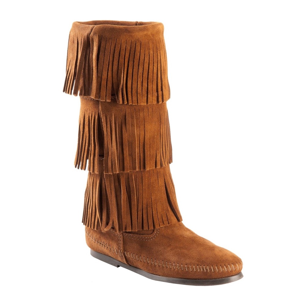 Minnetonka Brown Three Layer Fringe Moccasin Boot - image 1